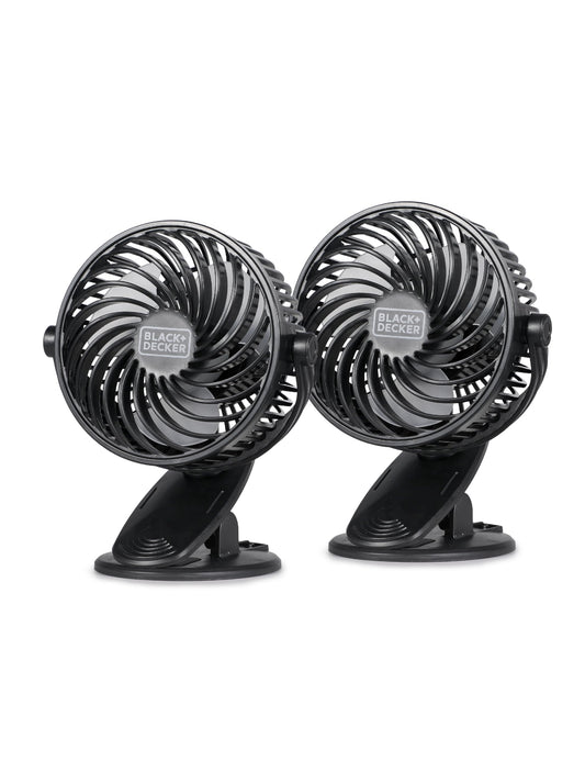 BLACK+DECKER Abanico Convertible de 4" tipo Clip y Pie para Hogar o Oficina, Ventilador Portátil para Mesa con 3 Velocidades y Ángulo de Inclinación Ajustable, Pack de 2, Negro