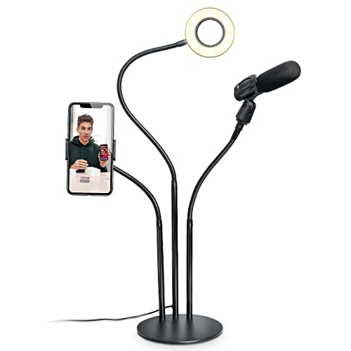 Bower 24 inch Flexible Ring Light Kit with Phone Holder Mic Holder in-Line Remote | USB Powered 3 Color Modes 10 Brightness Levels Perfect for Instagram Vlogging Social Media Video Recording